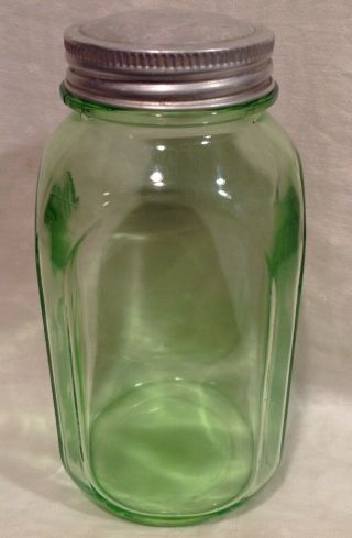 Vintage 8 " Green Depression Glass Anchor Hocking Canister/jar