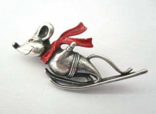 Vintage 1980s Butler & Wilson Mouse On Skis Brooch / Pin