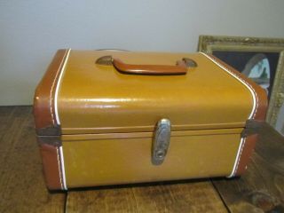 Vintage Luggage Train Case Makeup Steam Trunk Brown W/ Mirror Hard Shell