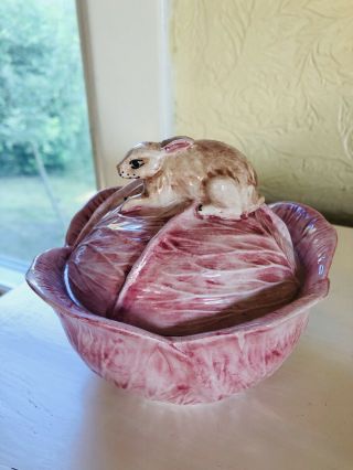 Mottahedeh Italian Ceramic Pink Cabbage Bunny Rabbit Finial - Vintage No Base
