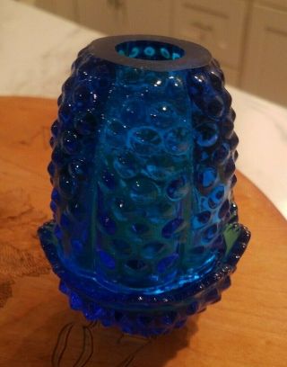 Vintage Cobalt Blue Hobnail Fairy Lamp Fenton. 3