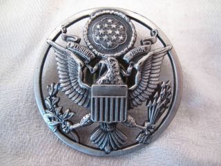 Vtg Ww Ii Us Army Air - Corp Eagle Hat Pin Visor Badge Pin Silver Color