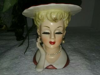 Vintage Napco Lady Head Vase A 5046 4 1/2  Blonde Hair,  Hat