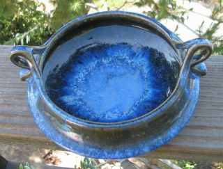 Vtg Fulper Pottery Bowl W/ Handles - Chinese Blue And Brown Crystalline Glaze
