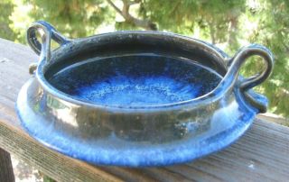 Vtg Fulper Pottery Bowl w/ Handles - Chinese Blue and Brown Crystalline Glaze 2