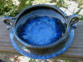 Vtg Fulper Pottery Bowl w/ Handles - Chinese Blue and Brown Crystalline Glaze 4