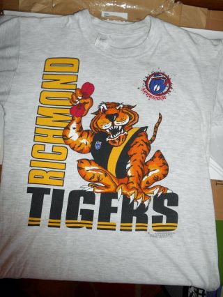 Vintage Grey Cotton 1990s Official Afl Approved Richmond Tigers T - Shirt Large