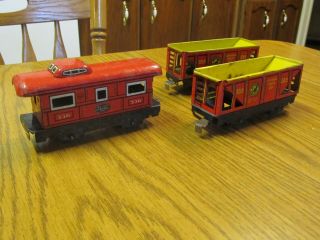 1950s Vintage Marx Train O Scale 2 Tin Coal Cars 554 & Caboose Northern Pacific