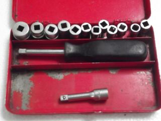12pc Snap On Sockets,  Vintage Box,  Extension And Tool.  Tm Series.  1/4 " Drive