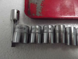 12pc SNAP ON SOCKETS,  VINTAGE BOX,  extension and tool.  TM series.  1/4 