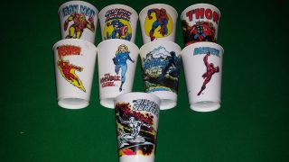 Vintage Marvel Comics 711 Plastic Cups Spiderman Iron Man Black Panther Thor
