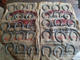 30 Horse Shoes And 2 Vintage Burlapsack Crafts