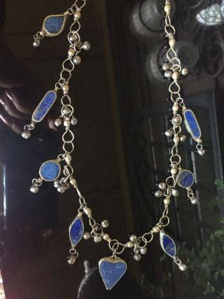Gorgeous Vintage Lapis Lazuli Nickel Silver And Brass Necklace Tribal