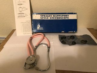 Vintage Lite Pink Sprague Rappaport Stethoscope W/box & Fittings