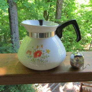 Vintage 6 Cup " Wildflower " Corning Ware Teapot P - 104