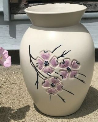 Vintage Mccoy Pottery - Large Cream Colored Springwood Vase - 1961