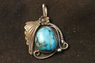 Vintage Navajo Southwestern Turquoise Sterling Silver Pendant Signed Cp 1 1/2 "