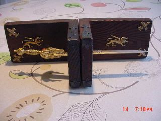 Vintage Medieval Wooden Bookends With Spanish Sword Made In Spain