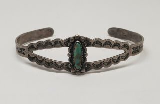 Vintage Navajo Old Pawn Bell Trading Post Sterling Turquoise Cuff Bracelet