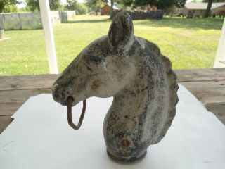 Vintage Cast Iron Horse Head Hitching Post Top 8 3/4 " Tall Fence Post Topper