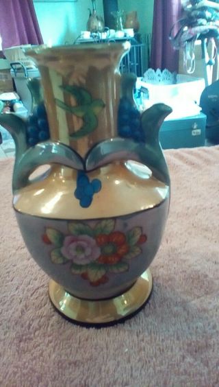 6.  5 " Vintage Seiei & Co Made In Japan Floral Bird Mark Lusterware Ceramic Vase