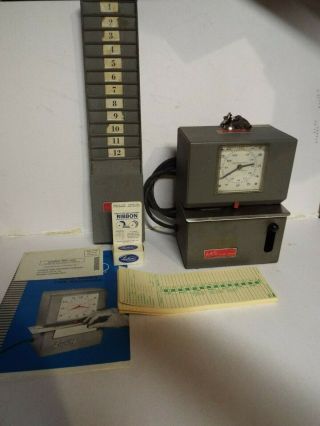Vtg Lathem Time Recorder Clock Machine /time Card Holder/card/xtra Ribbon/key