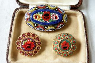 Vintage Jewellery Italian Venetian Micro Mosaic Brooches Pins
