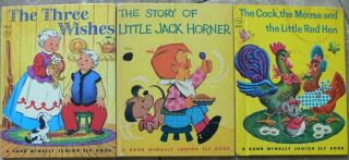 3 Vintage Rand Mcnally Jr Elf Books Three Wishes,  Story Of Little Jack Horner
