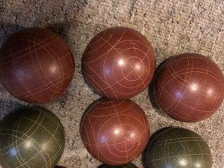 Vintage Old Sportcraft Bocce Ball Set Red And Green Balls Lawn Bowling 2