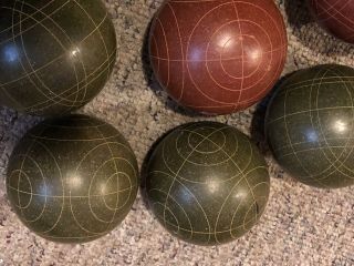 Vintage Old Sportcraft Bocce Ball Set Red And Green Balls Lawn Bowling 3