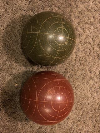 Vintage Old Sportcraft Bocce Ball Set Red And Green Balls Lawn Bowling 4