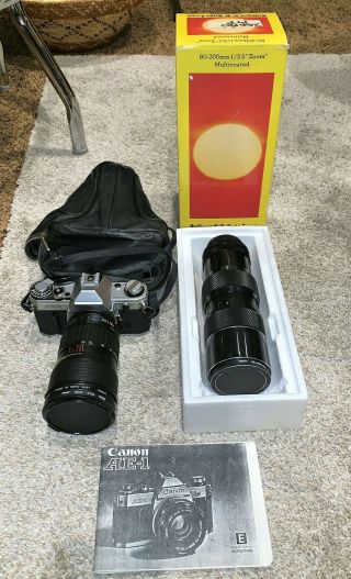 Vintage Canon Ae - 1 35mm W/canon Zoom Lens Fd 28 - 85mm 1:4 & Soligor Fd 80 - 200mm