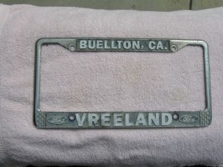 Metal Dealer Vintage License Plate Frame Vreeland Ford Buellton California