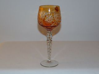 Vintage Orange Cut To Clear Bohemian Czech Crystal Glass 8 " Wine Goblet A,