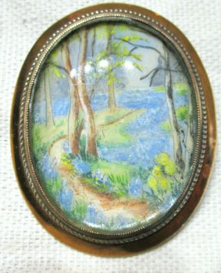 Stunning Vintage Hand Painted Brooch By Thomas L Mott - Bluebell Wood