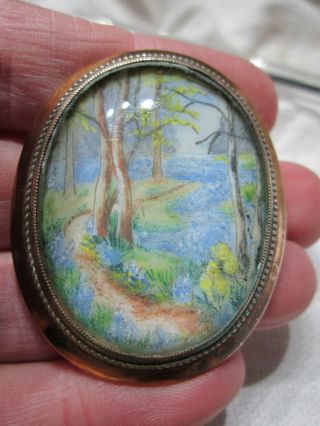 Stunning Vintage Hand Painted Brooch By Thomas L Mott - Bluebell Wood 2