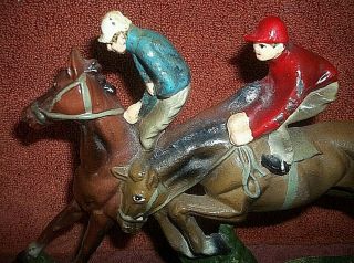 Vintage Cast Iron Jockeys & Horses Door Stop 11 