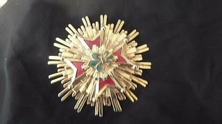 Vintage - Stunning Red Enameled - Gold Huguenot Cross Pin Or Necklace Slider.