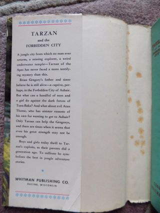 TARZAN and the Forbidden City,  Edgar Rice Burroughs,  1952,  Whitman,  Hardcover DJ 3