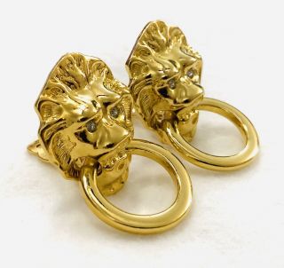 Vintage Designer Kjl Kenneth Jay Lane For Avon Door Knocker Lion Clip Earrings