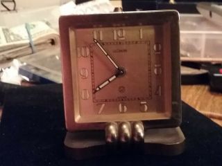 Vintage Art Deco Le Coultre Brass & Glass 8 Day Alarm Travel Clock Runs See Desc
