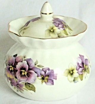 Vintage Heirloom Fine Bone China - Made In England - Purple Pansy Sugar Bowl