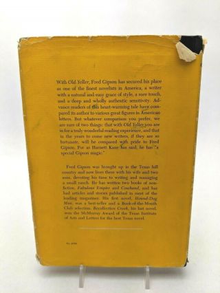 Old Yeller Fred Gipson 1956 First 1st Edition Hard Cover Dust Jacket Green Board 3