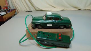 Vintage 1950s Line Mar Toy Tin Police Battery Operated Car Green