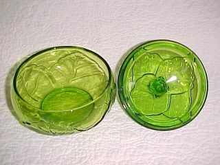 Vintage Viking Glass Green Leaf Covered Candy Dish Bowl 1977 40,  Years 2