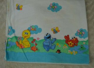 Vintage Riegel Sesame Street Baby Receiving Blanket Flannel Big Bird Elmo Clouds