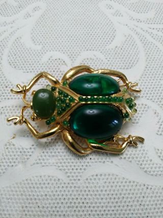 Large Vintage Insect/bug Brooch Green Stone Jelly Belly