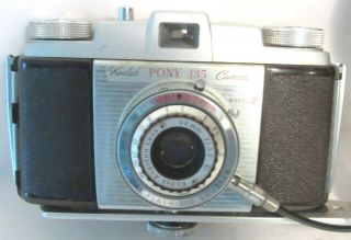 VTG BROWN CASE & FLASH KODAK PONY 135 35mm FILM CAMERA with A FLASH ATTACHMENT 2