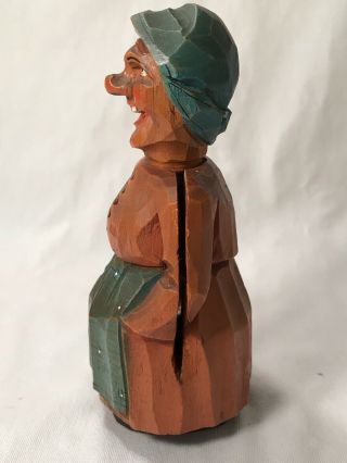 Vintage Anri Wood Hand Carved Folk Art Hidden Bottle Opener Rustic Lady Figurine 5