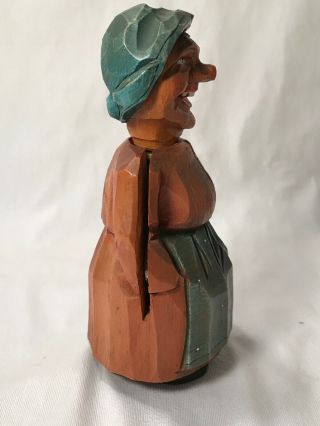 Vintage Anri Wood Hand Carved Folk Art Hidden Bottle Opener Rustic Lady Figurine 7